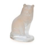 Herman George Ascher: A 1920’s Bohemian Frosted Glass Car Accessory Mascot, as a seated cat, 10cm