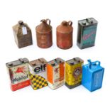 Thirteen Assorted Oil Canisters, to include a Castrol 5-gallon green painted example, a Benzole