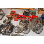 A Quantity of Car and Motorcycle Spares, to include wire wheels, carburettors, springs, pressed