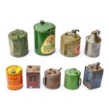 Nine Assorted Vintage Oil/Fuel Cans, to include Shell-Mex, Stellar Lamp Oil, Carburol, Aladdin