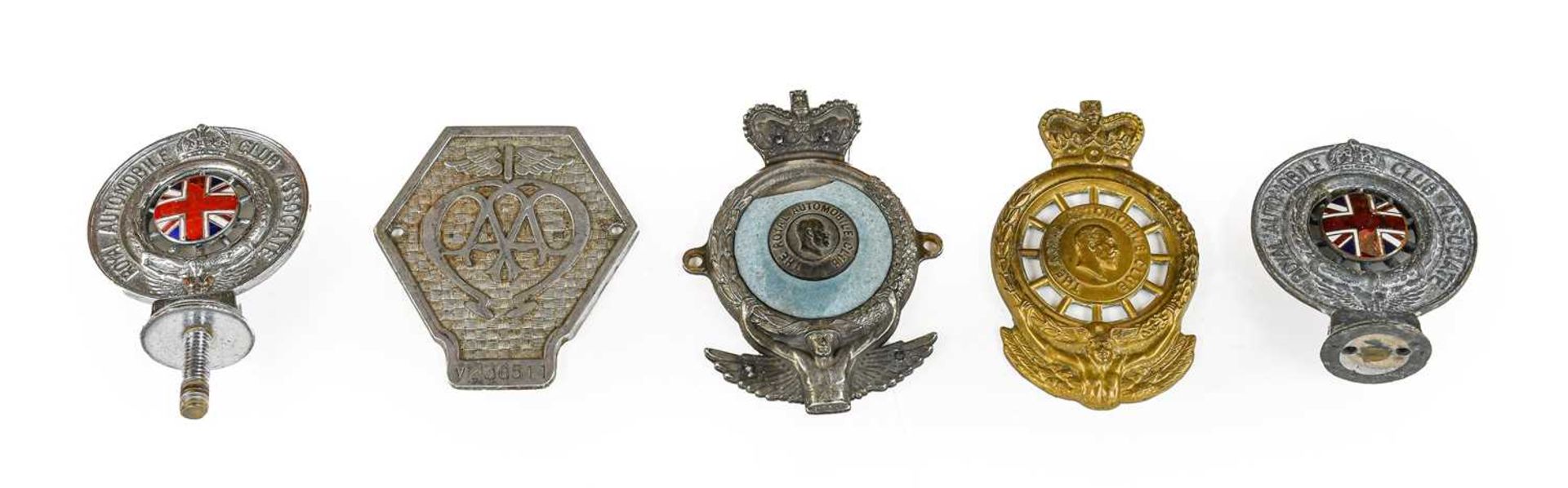 A 1920/30 AA Car Badge: Three Chromed RAC Badges/Mascots, including to enamel examples; and A