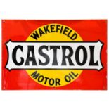 Castrol Wakefield Motor Oil: A Reproduction Single-Sided Enamel Advertising Sign, 36cm by 52cm