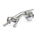 Desmo, A 1930's Jaguar Car Mascot, chrome on brass, with paws outstretched landing on a circular