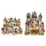 A quantity of Victorian and later Staffordshire pottery flatback figures, portrait figures and spill
