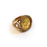 A half sovereign dated 1982 mounted as a ring, finger size TCondition report: Ring mount