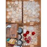 Four boxes of assorted, mainly glassware including antique examples, together with a leather-cased