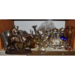 A large quantity of assorted metalwares etc. to include a silver-plated tea service, cake baskets,