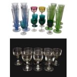 A quantity of mainly coloured glassware to include two sets of six slender Sundae glasses, two