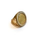 A sovereign dated 1896 mounted as a ring, finger size OCondition report: Shank hallmarked 9 carat