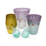 Three Scottish Vasart glass vases and two other glass vases