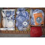 A large quantity of Spode blue and white pottery in the Italian landscape design, including tureens,