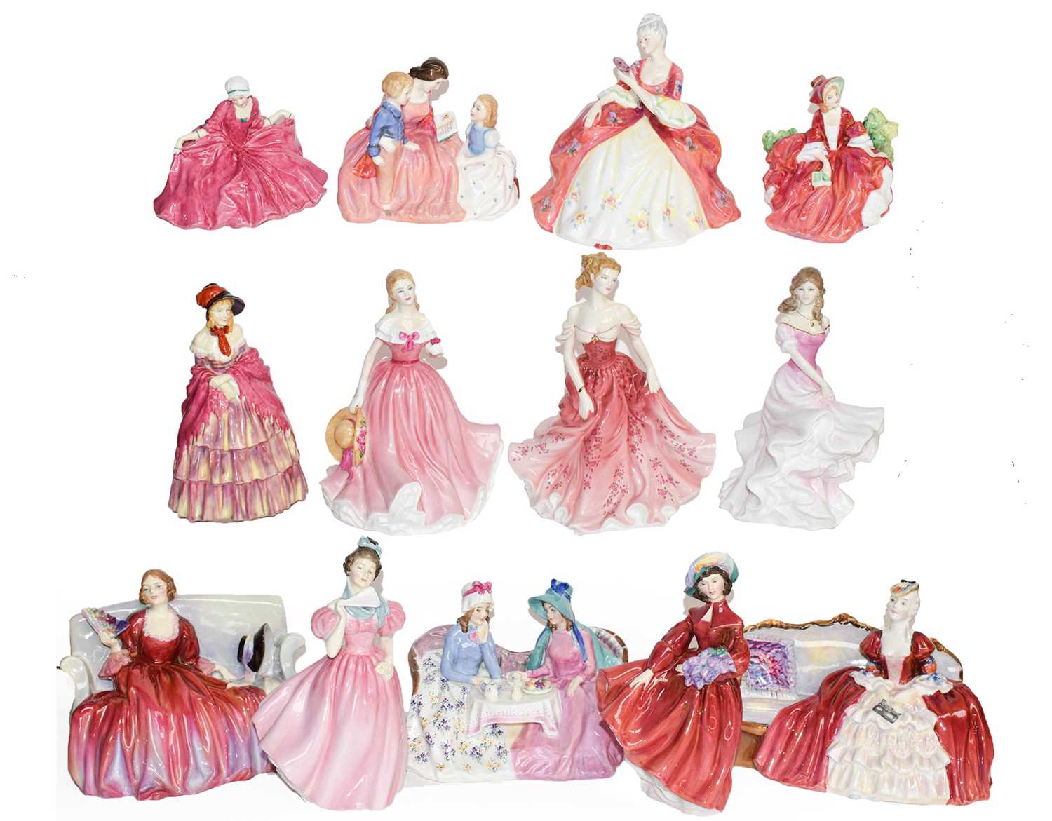 A collection of Royal Doulton porcelain figures, mostly formed as ladies, to include 'A Victorian