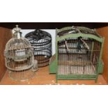 An early 19th century French birdcage, a Chinese birdcage, and two Edwardian bird cages