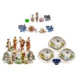 Two trays of assorted ceramics and glass, to include a pair of Coalport cylindrical spill vases