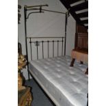 A Victorian half tester brass double bed and mattress, 200cm by 140cm approxCondition report: