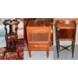 A Georgian mahogany washstand, together with a mahogany tray top bedside cupboard of similar date