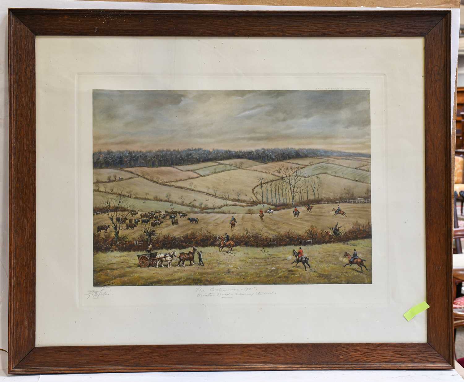 After G J Giles "The Cottesmore" 1905, signed and inscribed in pencil, a coloured reproduction,