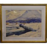 E* Jardine (20th century) Snowbound alpine landscape Signed, watercolour, together with a