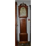 A Scottish oak eight-day longcase clock, 13" arch painted dial indistinctly signed and Dumfries,