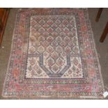 Dagestan prayer rug, the ivory serrated lattice field of stylised plants beneath the Mihrab,