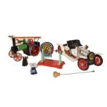 A Mamod steam powered motor car together with traction engine and accessories (one tray)