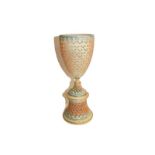 Grainger & Co Worcester pierced pedestal vase, blush ground with green moulded leaf borders, printed