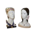 A Lladro porcelain bust if a girl, 30cm together with a further Spanish porcelain bust of an