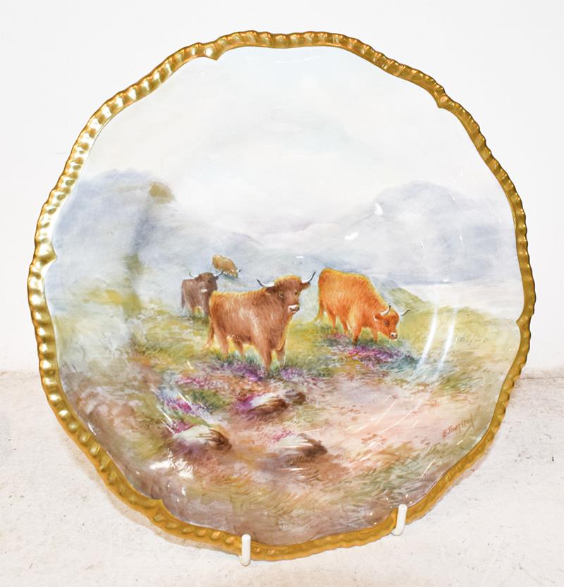 A Royal Worcester gadrooned cabinet plate by Edward Townsend, painted with highland cattle under a - Image 18 of 24