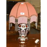 A Royal Crown Derby Old Imari table lamp of octagonal baluster form and with tasseled shade, 23cm (