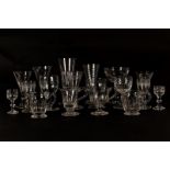 Two trays of Georgian and later mixed drinking glassware including custard cups, ale flutes and