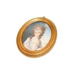 French School (late 18th century) Miniature bust portrait of a Lady, with pearls in her hair,