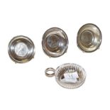 Three modern silver dishes and wine taster of typical form, each dishes circular, one