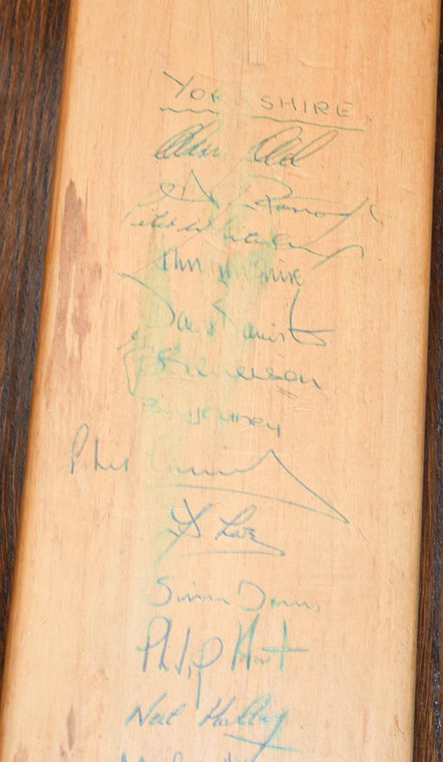 Two cricket bats one signed with a former Yorkshire team, two hickory shafted golf clubs, a lacrosse - Image 8 of 17