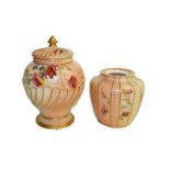A Royal Worcester peach ground pot pourri vase and cover, painted with summer flowers and insects