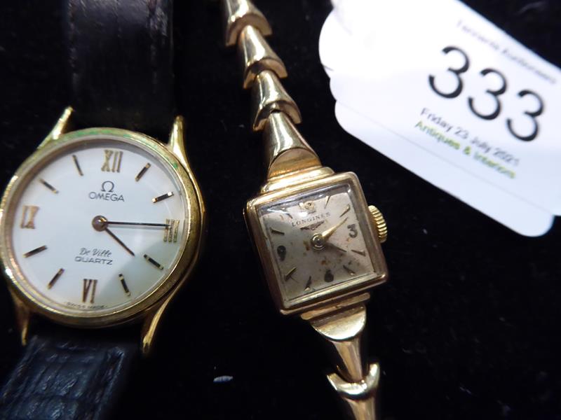 A Longines lady's 9 carat gold wristwatch; together with an Omega De Ville quartz plated wristwatch, - Image 2 of 3