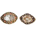 Two Royal Crown Derby lozenge shaped dishes one in the Imari 1128 pattern T930 29cm long, and