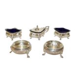 A three-piece Edward VII silver condiment set, by Blanchen & Co. Birmingham, 1908 each piece with