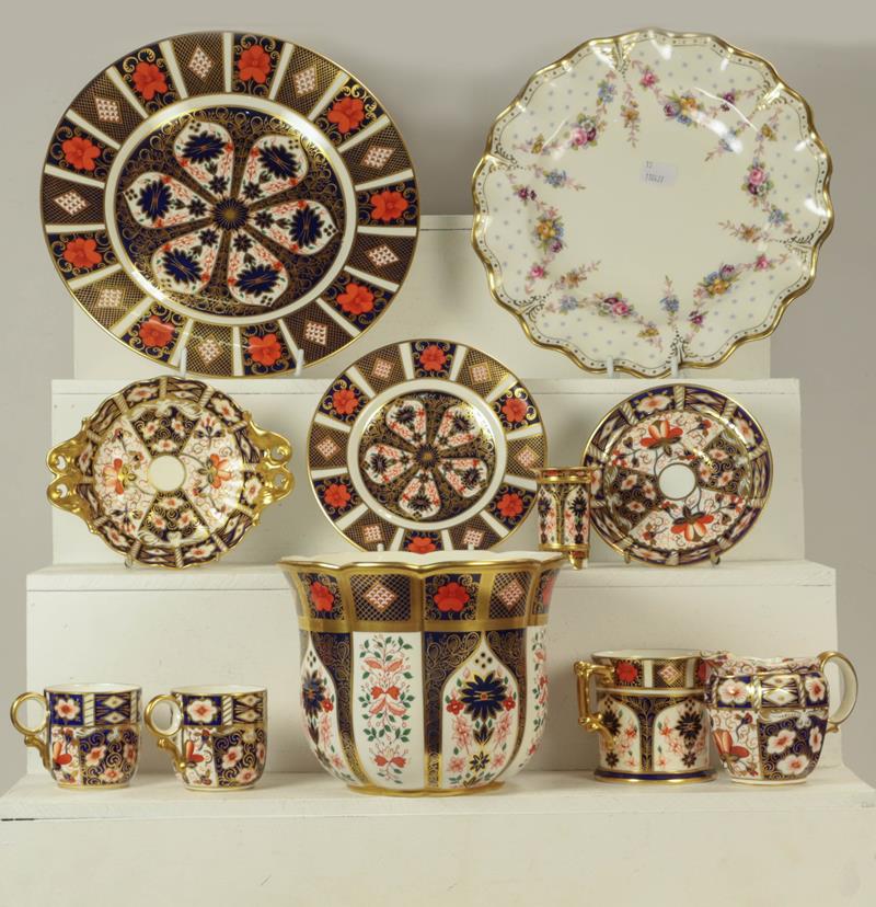 A quantity of Royal Crown Derby, mostly in the Imari design including a boxed planter, miniature