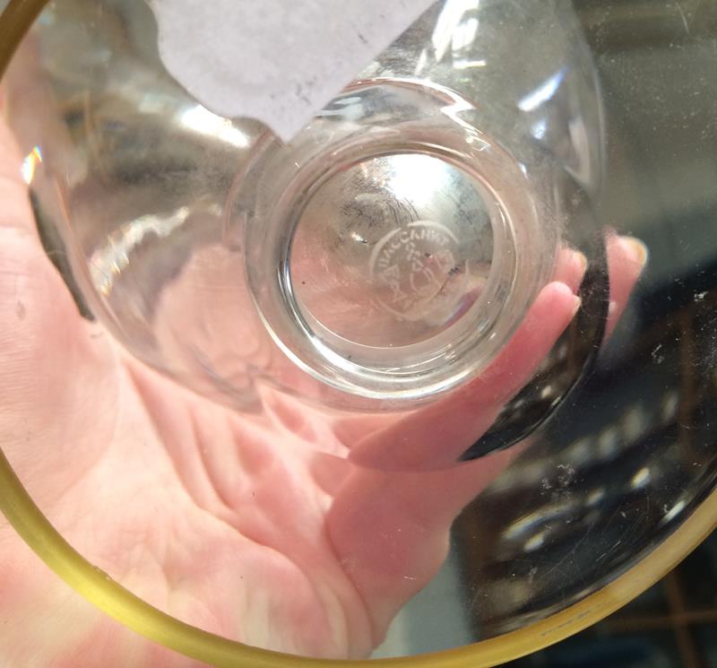 A Baccarat glass jug, with flat cut collar, etched band of daisy heads, gilt rims and a gilt - Image 2 of 2