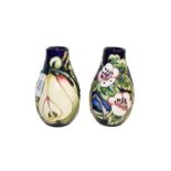 A pair of modern Moorcroft Cawthorne pattern vases, designed by Emma Bossons, 4/150 and 10/150, 13.