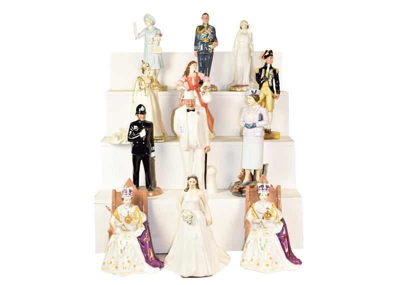 Twelve Royal Doulton figures including some boxed and with certificates, The future King George