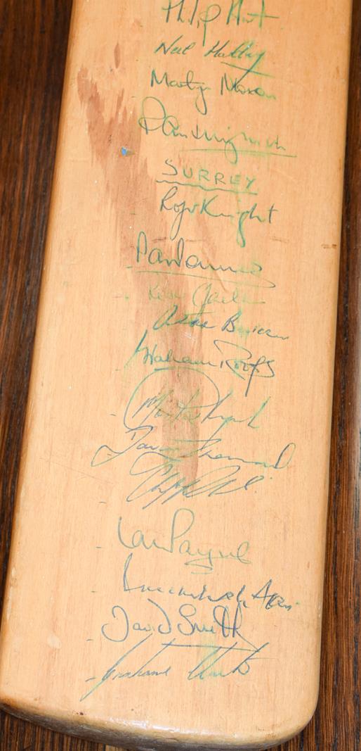 Two cricket bats one signed with a former Yorkshire team, two hickory shafted golf clubs, a lacrosse - Image 10 of 17