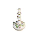A Rockingham large porcelain scent bottle, with flower head stopper and decorated with applied