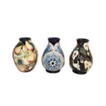 Three modern Moorcroft vases, Cannon Hall, 13.5cm, Lady Victoria, 14cm and Mountain Gold, 14.5cm (