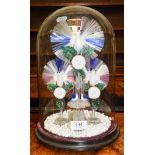 A Victorian glass frigger, exotic birds under a glass dome, 36cm