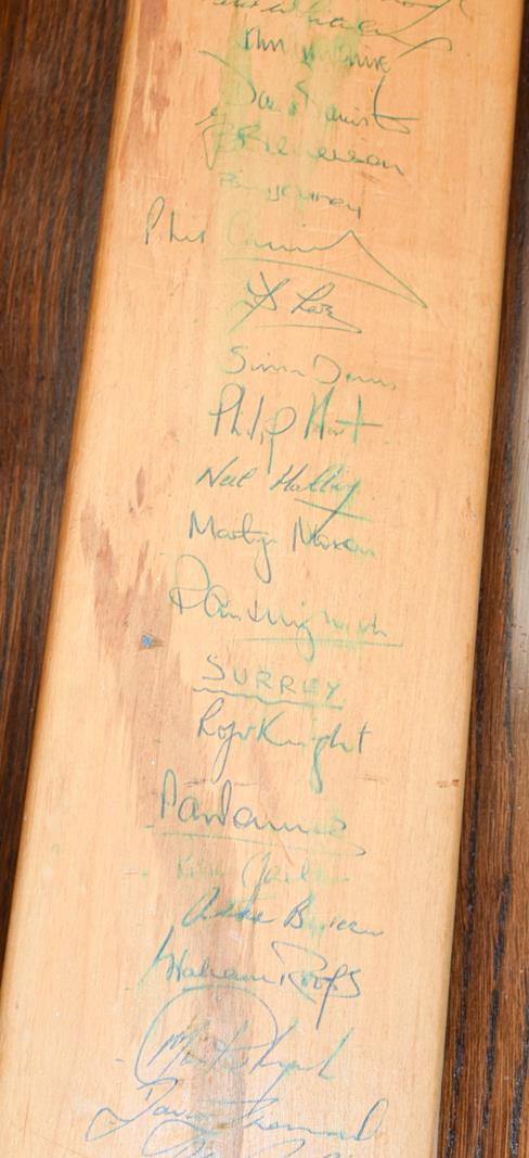 Two cricket bats one signed with a former Yorkshire team, two hickory shafted golf clubs, a lacrosse - Image 9 of 17