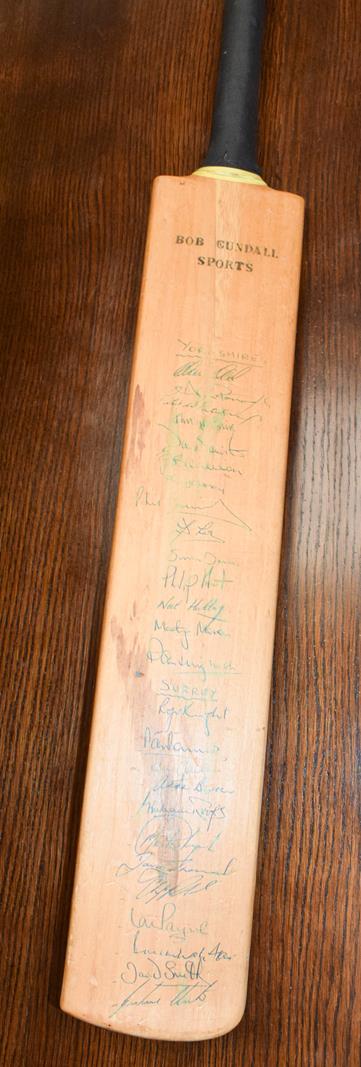 Two cricket bats one signed with a former Yorkshire team, two hickory shafted golf clubs, a lacrosse - Image 6 of 17