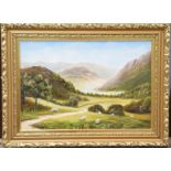 Three modern oils, indistinctly signed, mountain and woodland landscapes of varying sizes