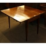 A Regency inlaid mahogany Pembroke table with single drawer raised on square tapering supports,