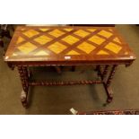 A Victorian rosewood and satinwood parquetry inlaid side table with barley-twist supports and